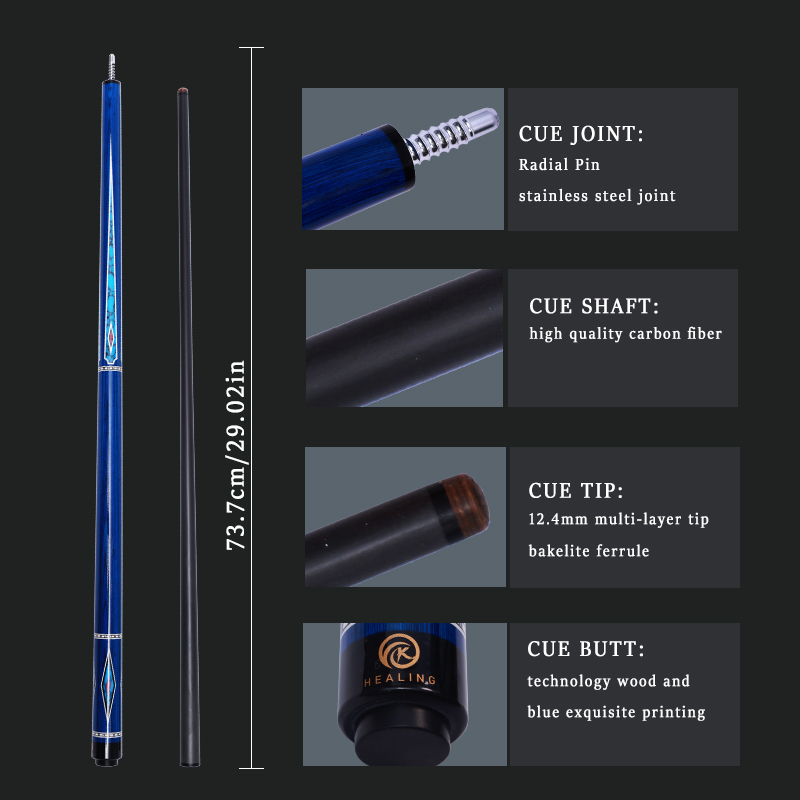 OKHEALING 1/2 Split Play Cue 12.4mm Tip Diameter Pool Cue Carbon Fiber Billiard Cue Radial Pin Pool Cue Stick, Weight Adjustable Design 19-20Oz
