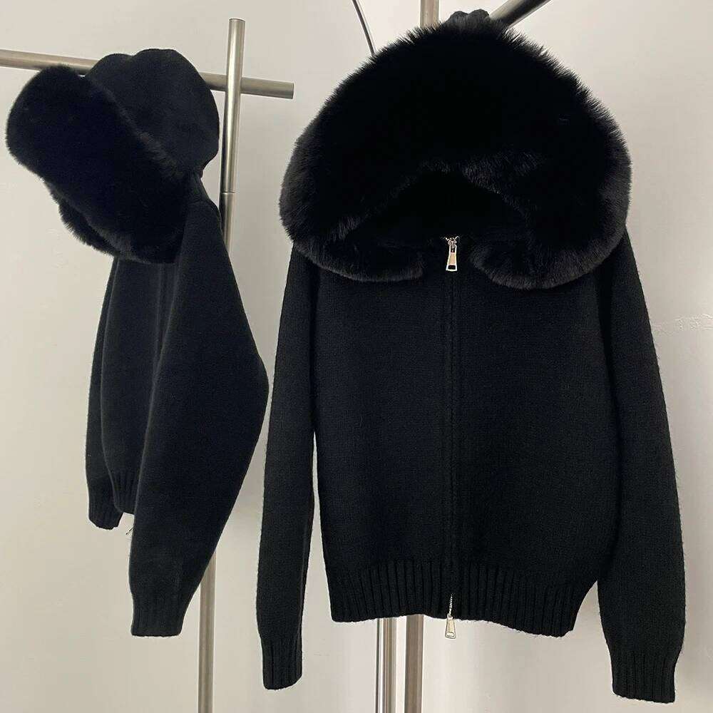 OFTBUY Hooded Oversized Cardigan Women 2025 Autumn Faux Sweater Female Solid Fake Fur Knitting Coat Fashion Loose Knitwear