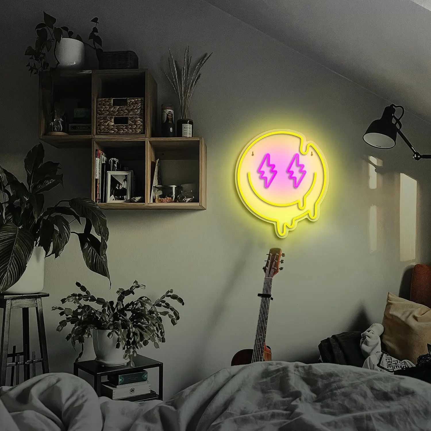 LED Melting Smiley Face Neon Sign Dimmable Melting Smiley Face Neon Sign Wall Decoration Neon Sign Room Party Bedroom Decor XJ250626