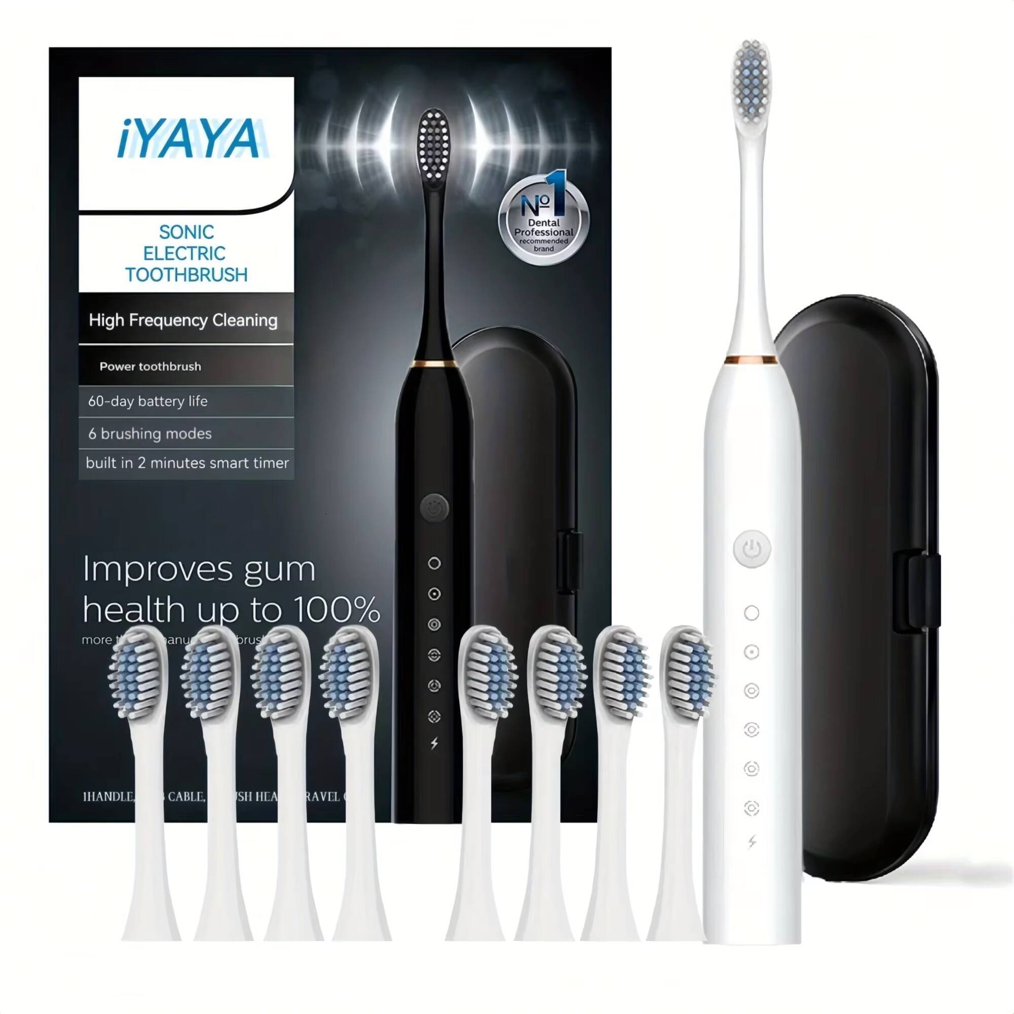 Electric Toothbrush Set, Comes 8 Brush Heads & Travel Case, 6 Modes with 2 Minutes Built in Smart Timer, Effective Teeth a