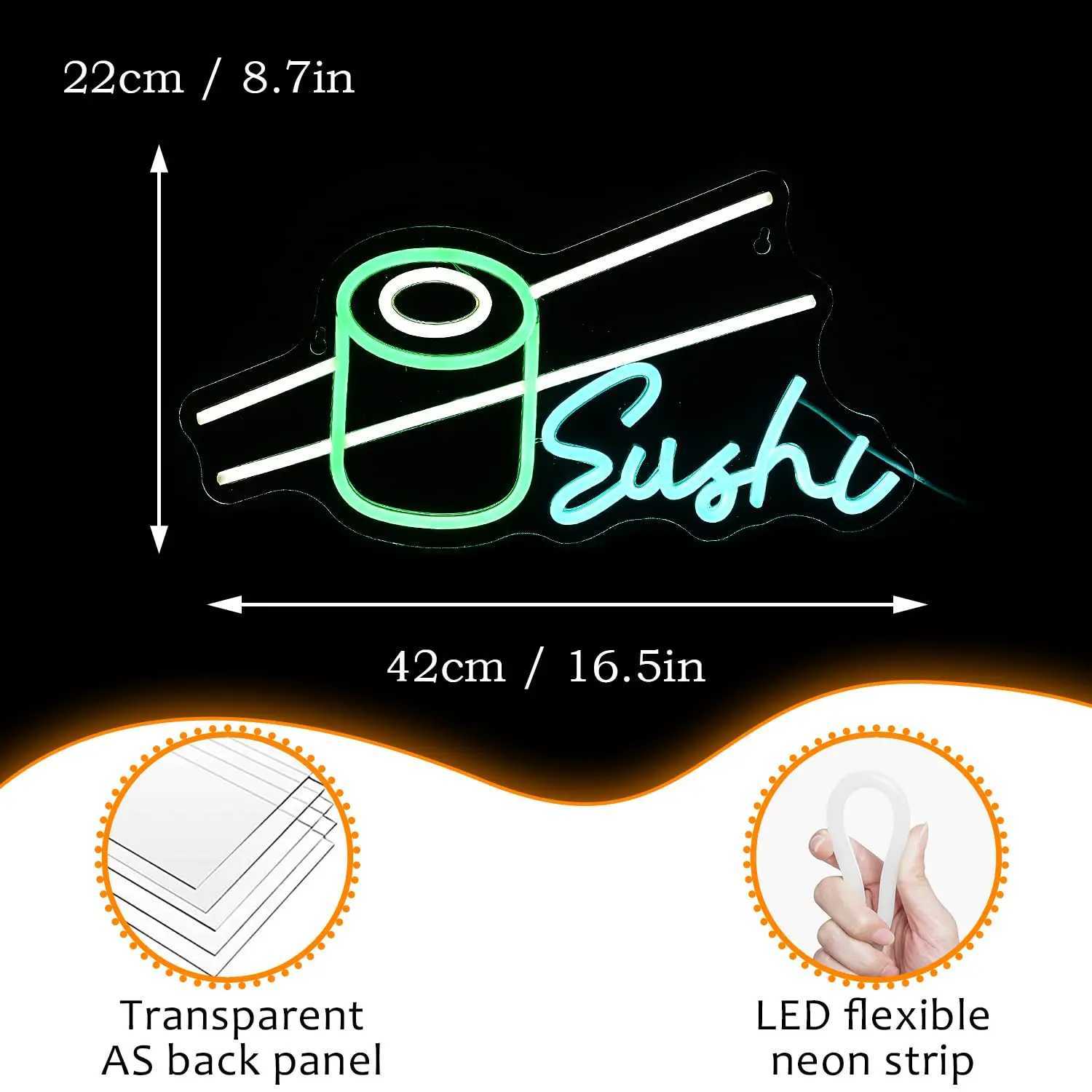 Sushi Neon Sign Bar Wine Glass LED Neon Light Sign USB Powered for Game Room Man Cave Club Bar Shop Wall Birthday Party Decor XJ250626