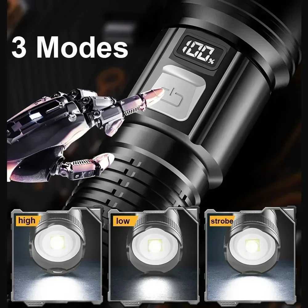 100000 Lumens Super Bright Long Range LED Flashlight Tactical Flashlight Outdoor Waterproof Flashlight Camping Lantern Torch W250701