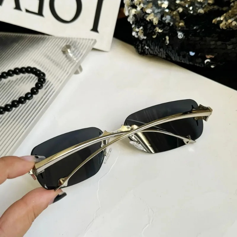 Y2K Vintage Rimless Square Sunglasses Women For Men Sun Glasses Punk Hip Hop Rivet Star Shades 250626
