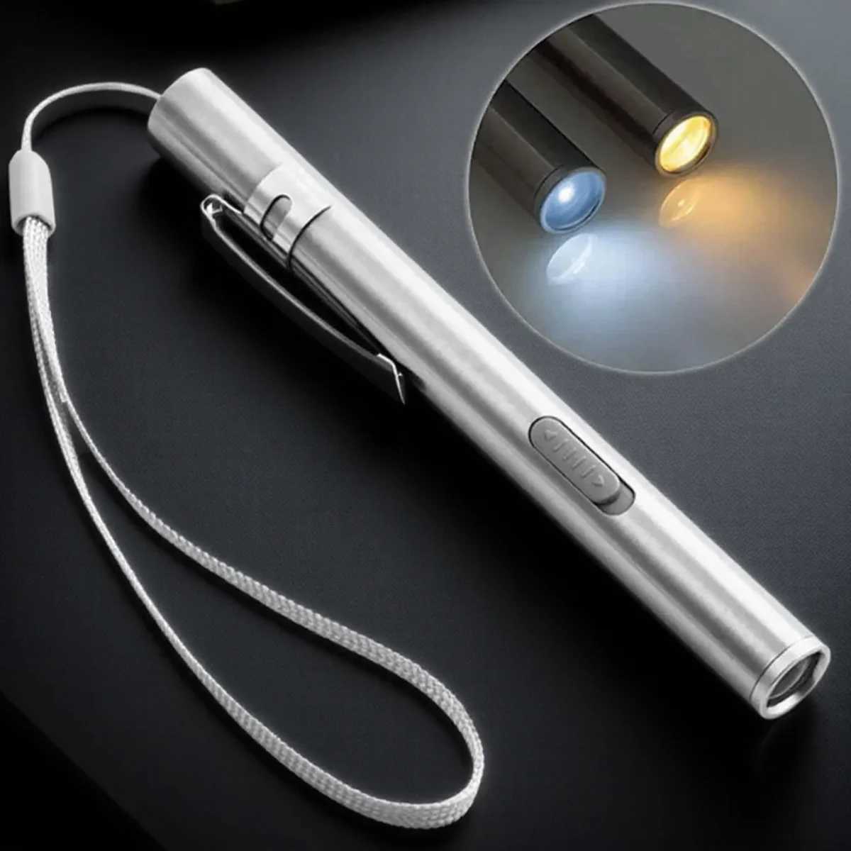 1PC Mini LED Flashlight USB Rechargeable Pocket Torch Bright Portable Light for Camping Hiking Emergency Outdoor Activities W250701