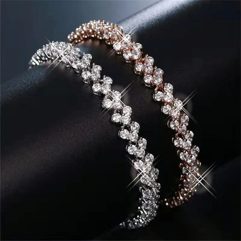 Roman Rhinestone Bracelet for Women Crystal Zircon Chain Bracelets Bangle Bridal Jewelry Accessories 250626
