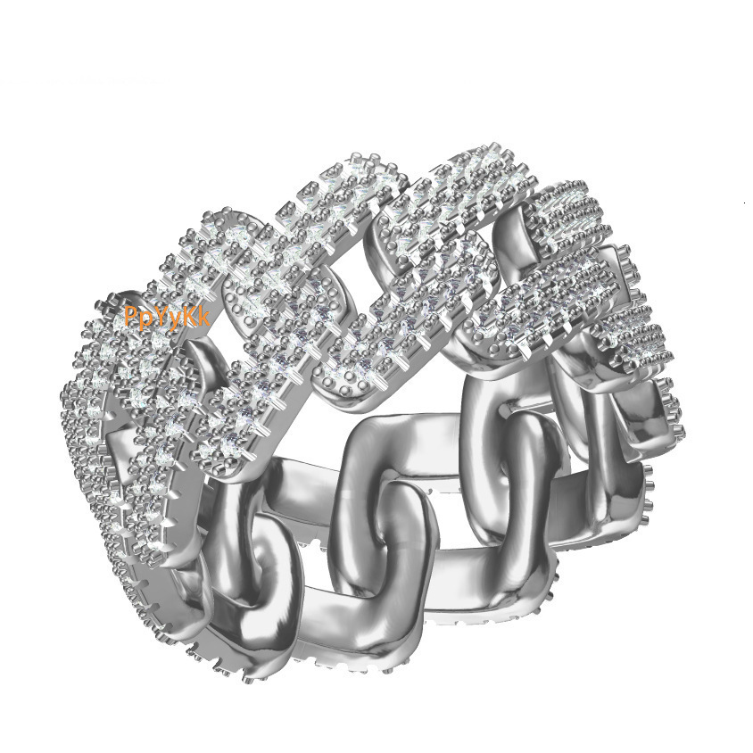 New Release Hip Hop Iced Out Cuban Ring Men's Edgy Plated Real Gold VVS Moissanite Bling Jewelry Passes the Diamond Tester