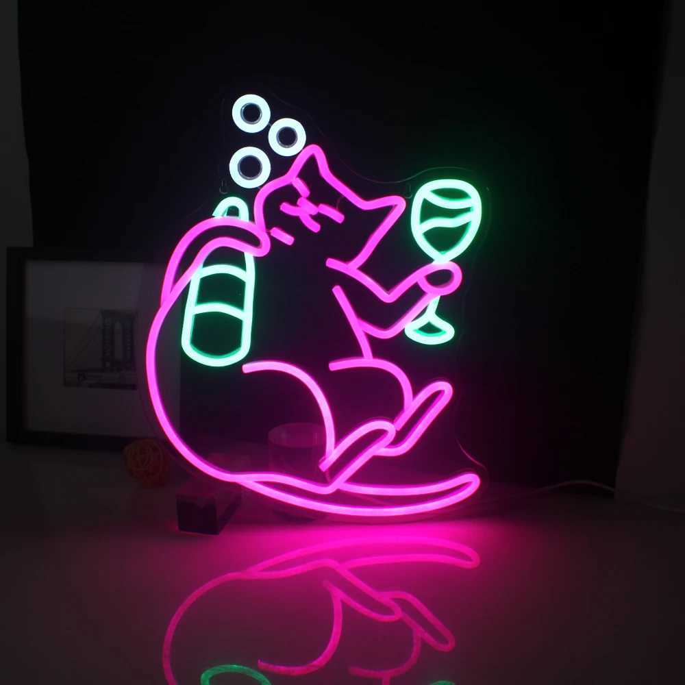 Cat Beer Neon Sign Animal Bar Light up Signs Pink Led Room Decoration Funny Bar Neon Signs Wall Decor Bedroom Home Bars Party XJ250626