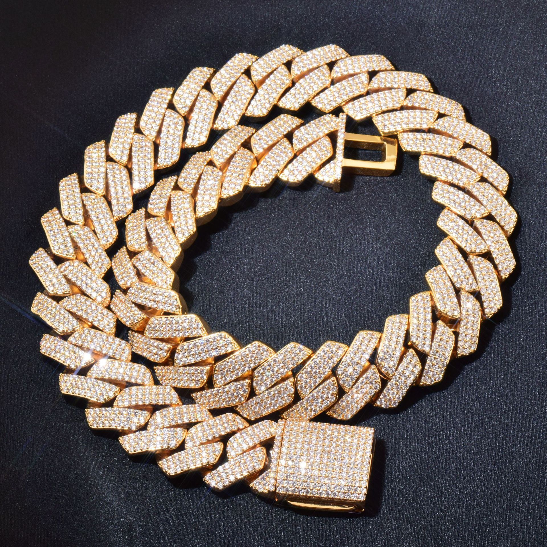 20mm Luxury Gold Plated VVS Moissanite Iced Out Hip Hop Curved Cuban Chain Unisex Choker Trendy Edgy Statement Jewelry Passe the diamond tester