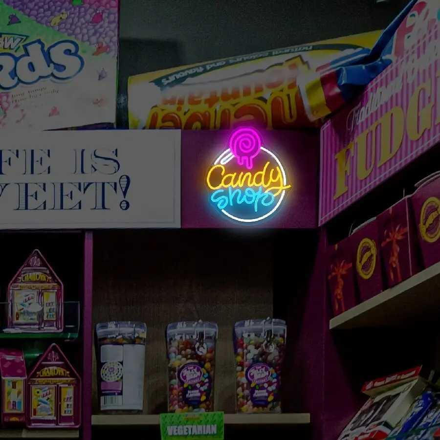 Candy Shop Neon Sign for Wall Decor LED Signs Lollipop Store Decorations Dessert Business Light Up Signs Candy Party Decor XJ250626