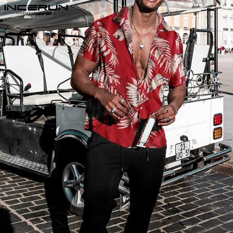 Summer Hawaiian Red Shirts Tropical Floral Men Tops Casual Shirt Short Sleeve Cotton Button Chemise Loose Vacation Beach W250627
