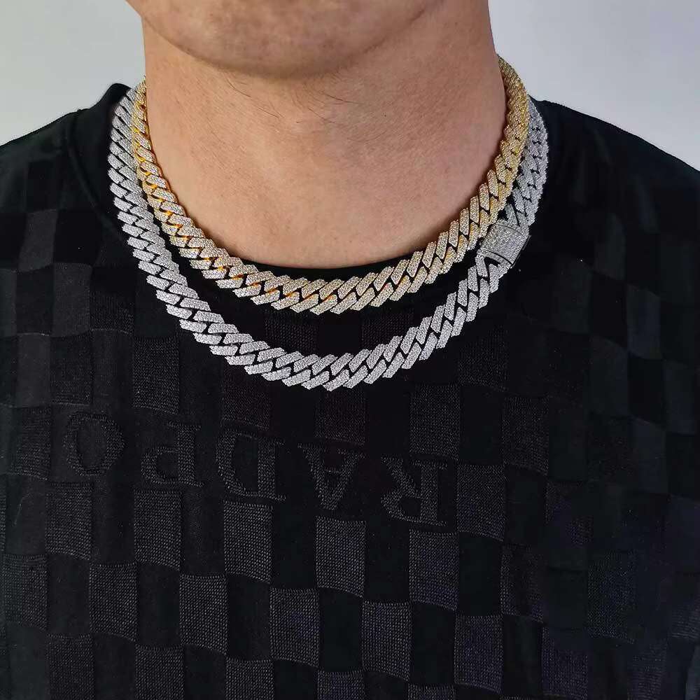 Hip-hop Iced Out Full Diamond 10mm Cuban Chain Personality Moissanite Necklace VVS D Color Moissanite Tennis Chain Necklace