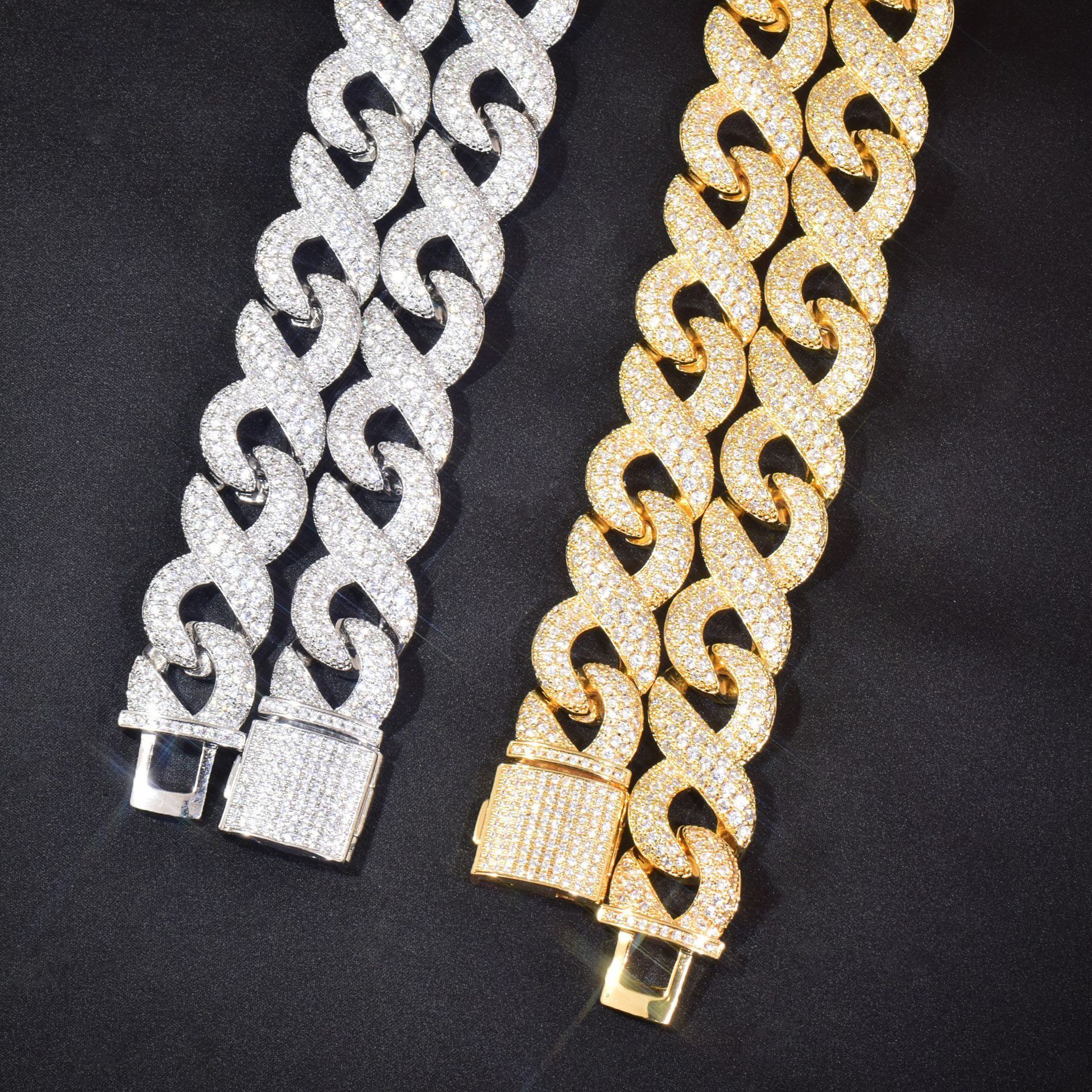 15mm Luxury VVS Moissanite Iced Out Hip Hop Infinity Loop Cuban Chain Full Diamond Statement Jewelry Passes the Diamond Tester