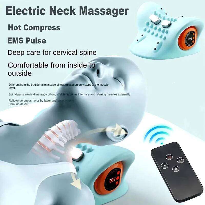 Electric Neck Stretcher Ems Pulse Relax Heating Cervical Chiropractic Traction Pillow Warm Vibration Massage