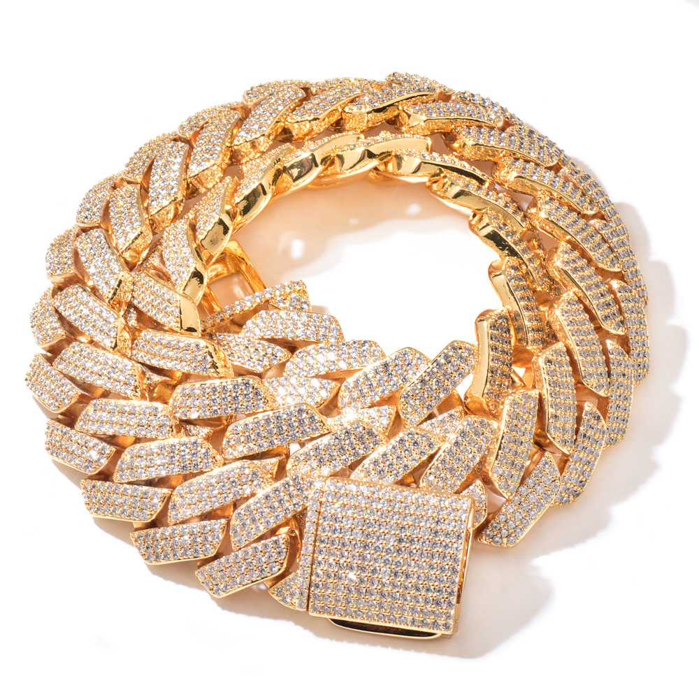 20mm Luxury Gold Plated VVS Moissanite Iced Out Hip Hop Curved Cuban Chain Unisex Choker Trendy Edgy Statement Jewelry Passe the diamond tester