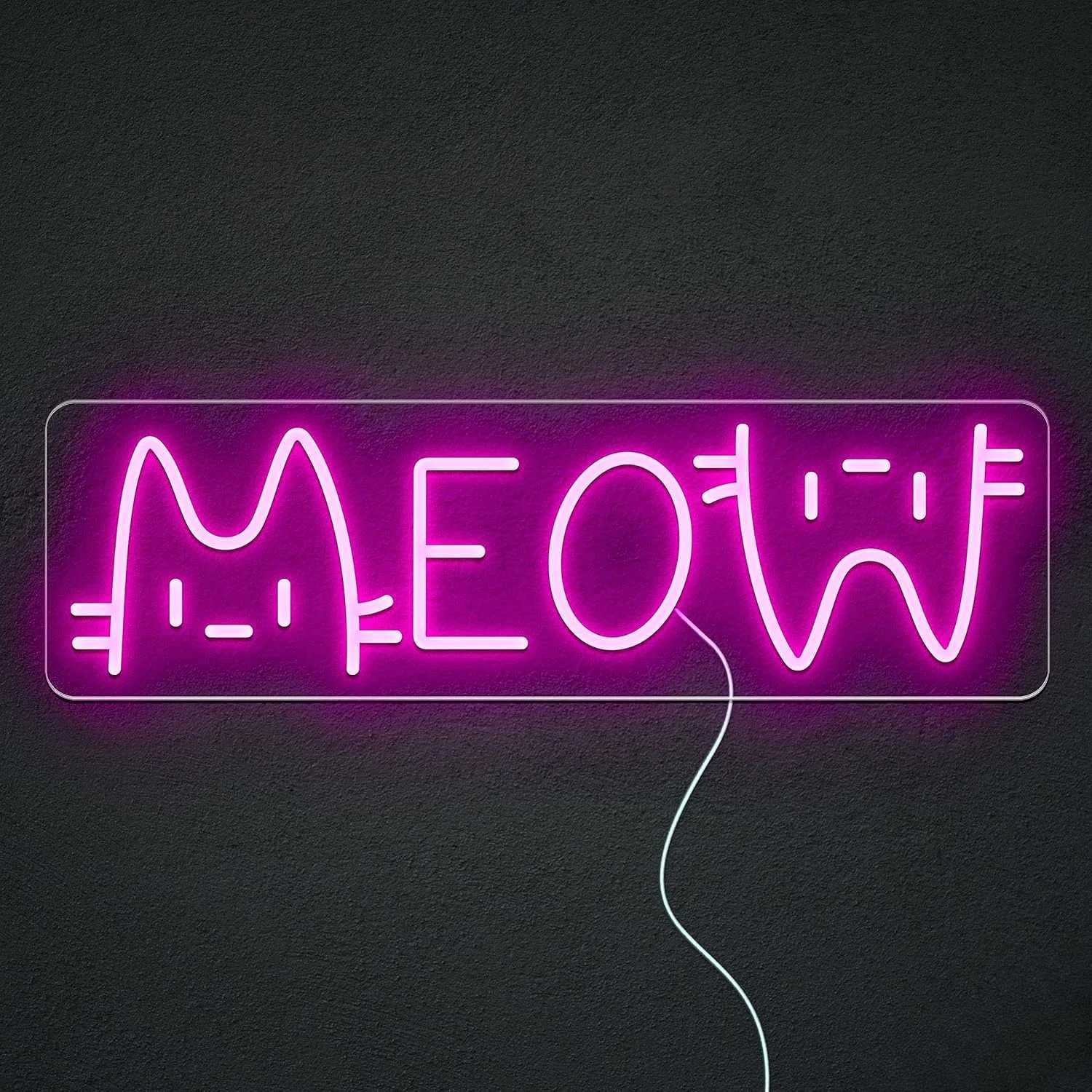 Meow Neon Sign Cat Sign LED Pink Neon Light For Wall Cat Room Decor Light Up Sign For Girl Bedroom Home Decor Gift For Cat Owner XJ250626