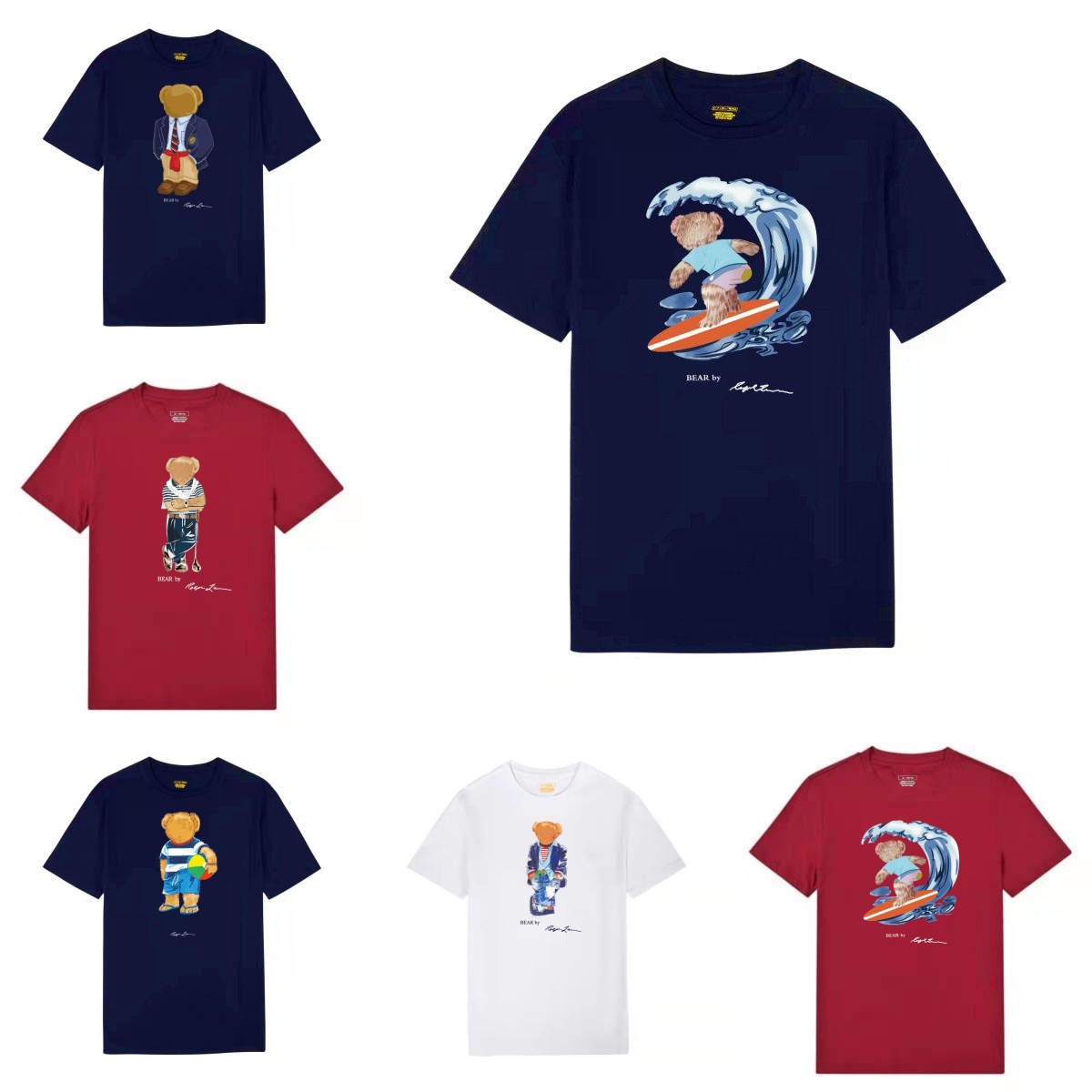 Men Women Casual Fashion T-Shirt round Neck Short Sleeve Teddy Bear Print Sweatshirt Youth Brand Cotton T-Shirt Leisure Top Summer
