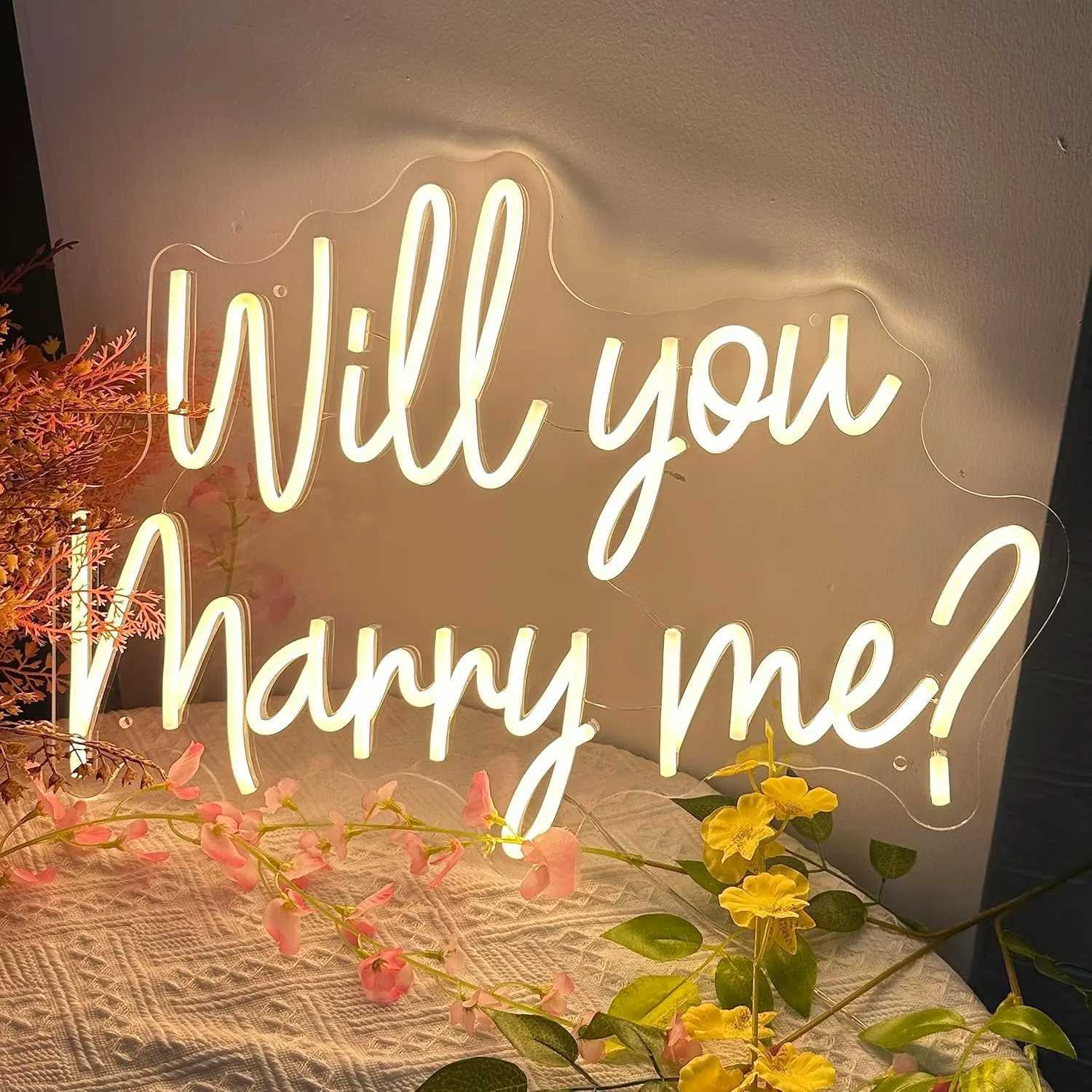 Will You Marry Me Neon LED Sign Wedding Supplies Wedding Party Decor Bedroom Decoration Room Neon Lights Wall Decor Marry Neon XJ250626