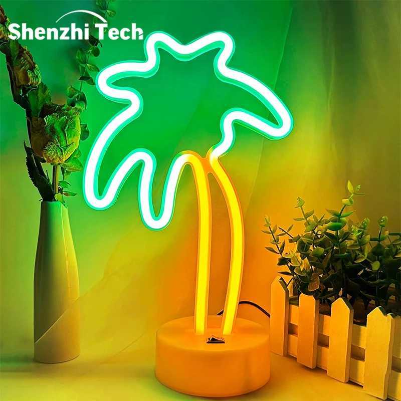 Coconut Palm Tree Neon Signs Light with Holder Base LED Table Lamp Battery/USB Powered Palm for Home Christmas Party Decoration XJ250626
