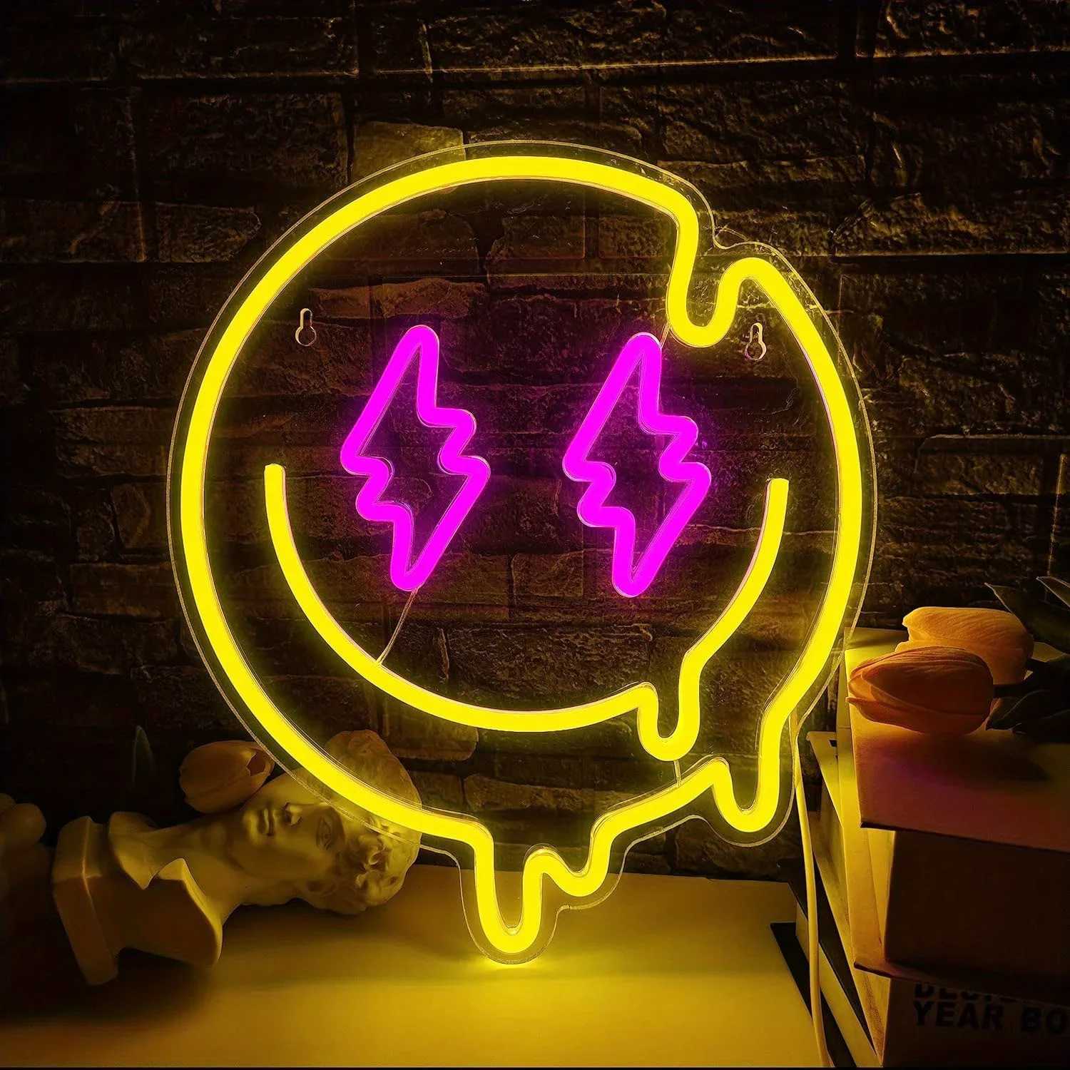 LED Melting Smiley Face Neon Sign Dimmable Melting Smiley Face Neon Sign Wall Decoration Neon Sign Room Party Bedroom Decor XJ250626