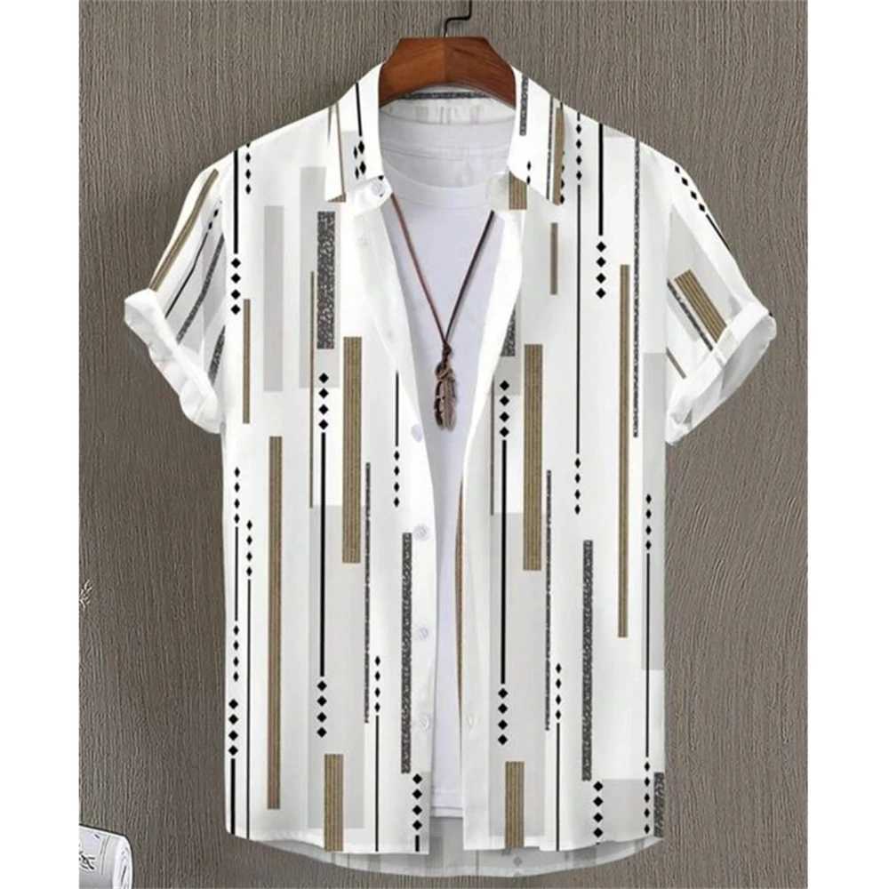 Summer Fashion Striped 3D Print Mens Shirts Basic Graphicsbutton Short Sleeve Lapel Streetwear Hawaiian Blouse Shirts for Men W250627