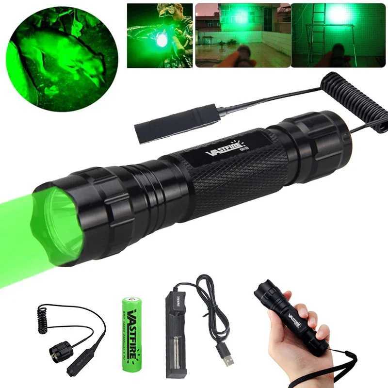 Professional Hunting Flashlight 1 Mode 501B Torch Lantern Green/Red Tactical Aluminum Night Scout Lamps for Coyote Hog Varmint W250701