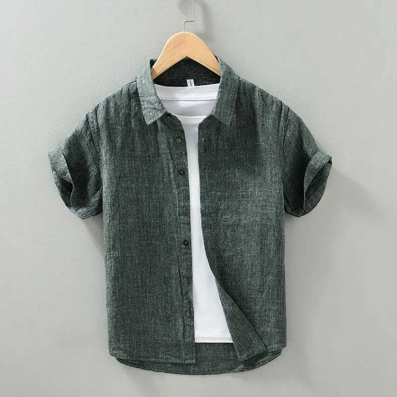 New Summer Linen Short-sleeved Shirt for Mens Thin Style Breathable Loose Casual and High-end W250627