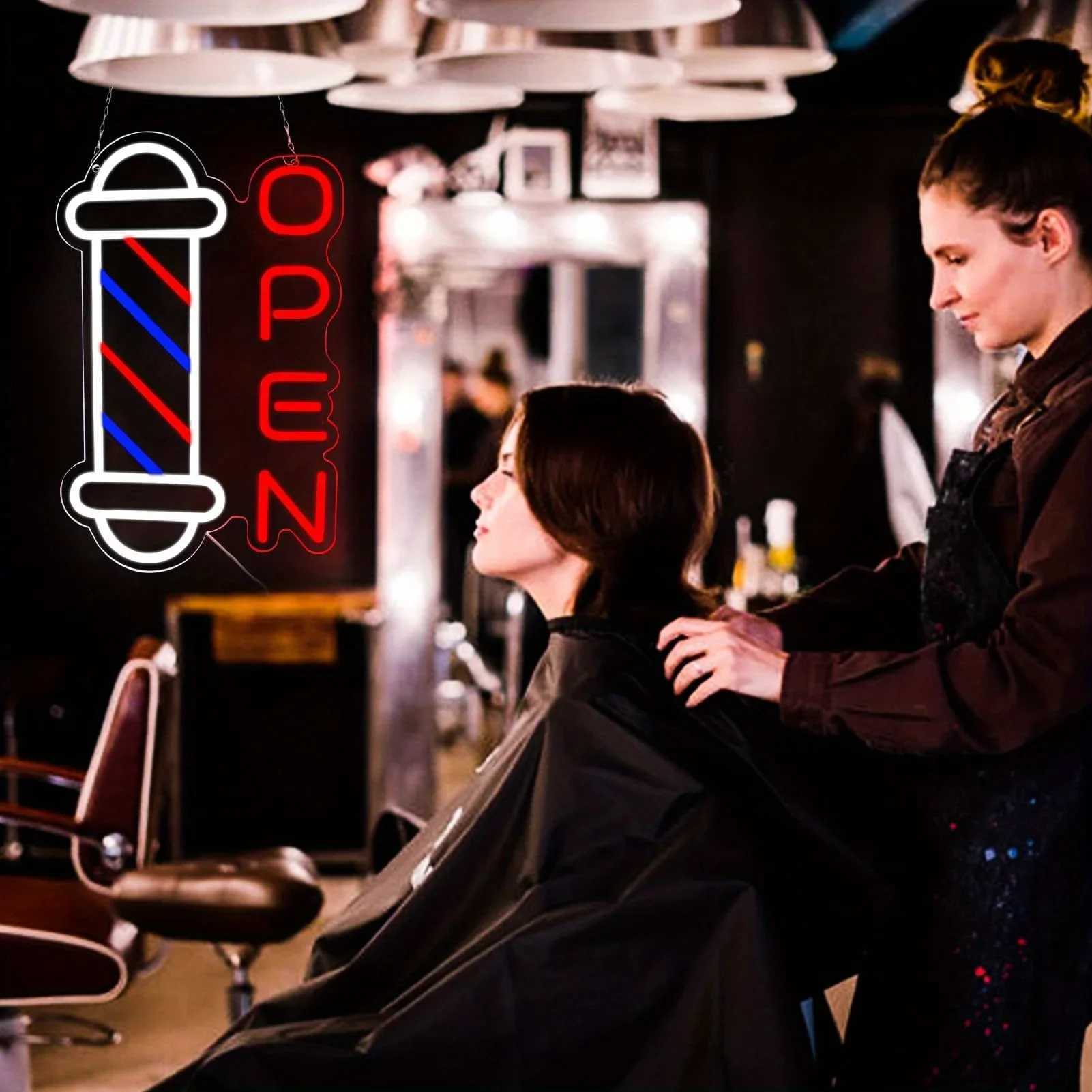 Barber Shop Neon Signs for Wall Decor Open Neon Lights for Bedroom LED Signs for Barber Shops Hair Salon Gift for Hairdresser XJ250626