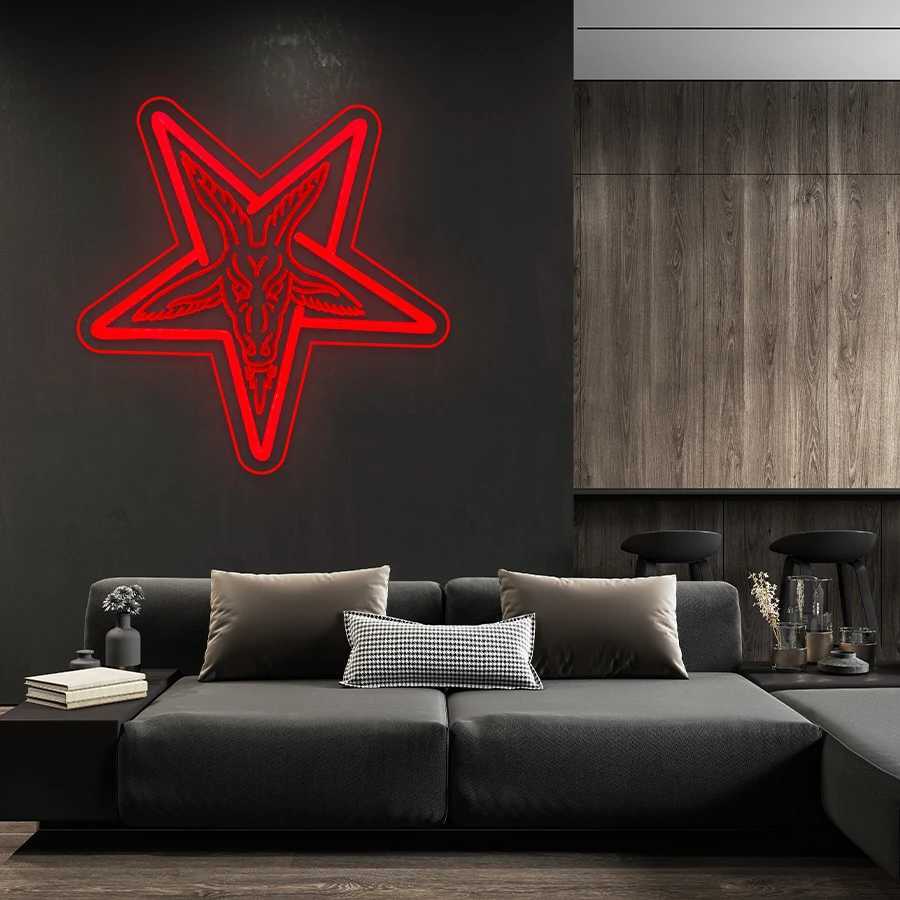 Baphomet Gothic Neon Sign Three-Dimensional Carved Lamb And Inverted Five-Pointed Star Wall Art Wall Lamp Home And Bar Decor. XJ250626