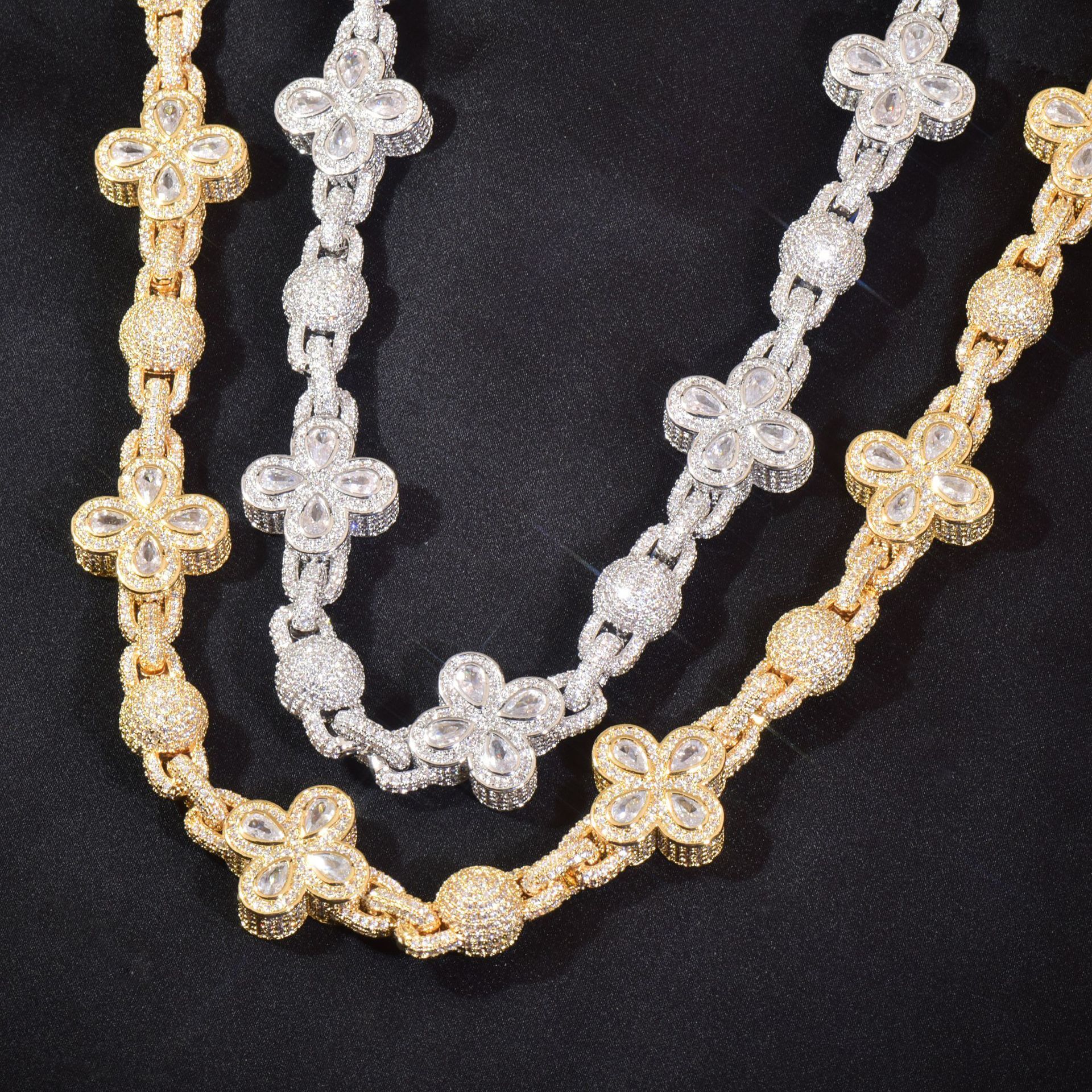 14mm Luxury VVS Moissanite Iced Out Hip Hop Lucky Clover Men's Edgy Statement Necklace Passes the Diamond Tester