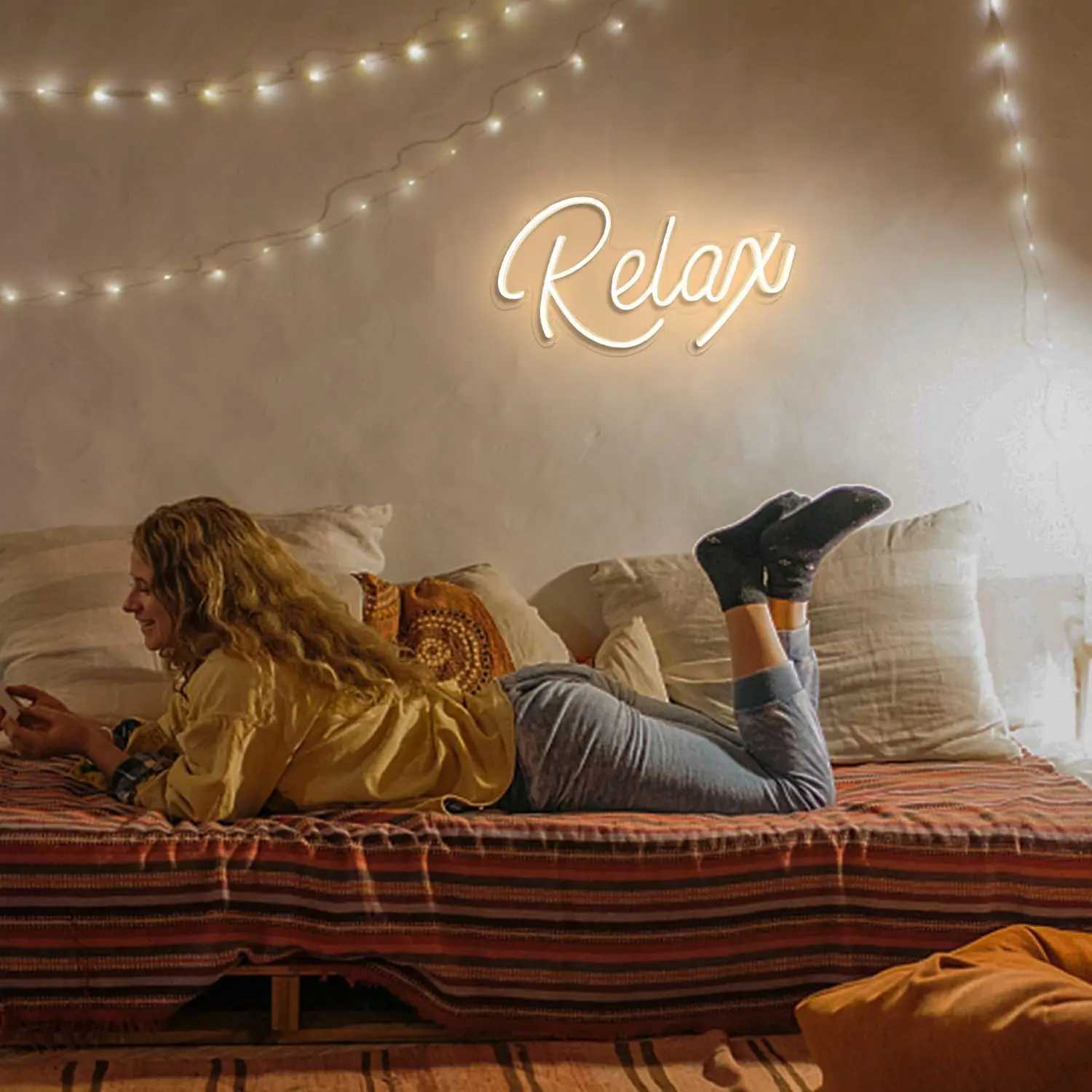 Relax Neon Sign LED Neon Sign Light for Wall Decor Letters USB Powered Dimmable Night Light for Bedroom Birthday Party Gift XJ250626