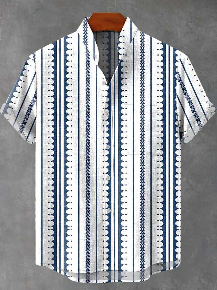 2025 Mens New Striped Linen Short Sleeve Shirt For Summer Refreshing And Comfortable Fabric High Quality Button Top W250627