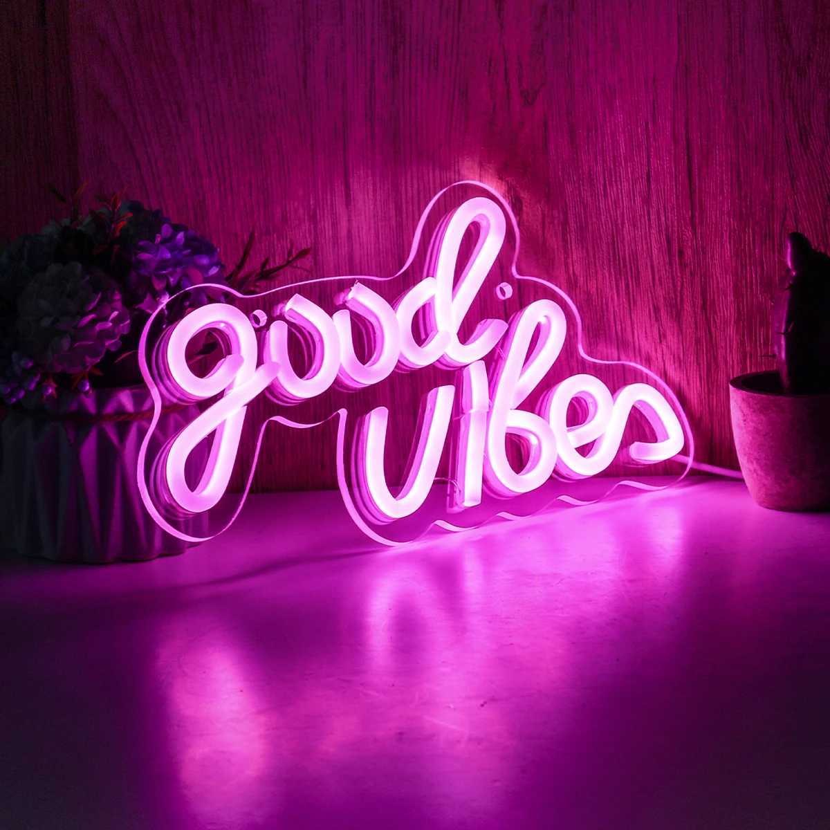 Chi-buy LED Neon Good vibes USB Powered Neon Signs Night Light 3D Wall Art Game Room Bedroom Living Room Decor Lamp SignsXJ250626