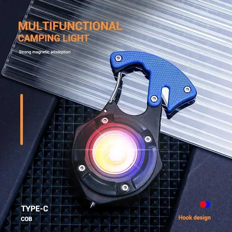 LED Flashlight Portable Multifunctional Mini COB Keychain Lamp USB Rechargeable Work Light Strong Torch Camping Outdoor Lantern W250701