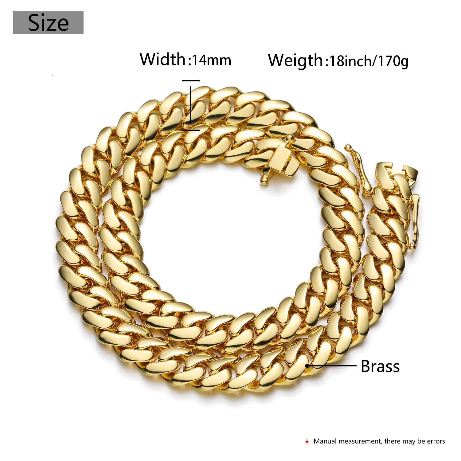 Wholesale 10mm-25mm Solid Cuban Chain 18K Real Gold Plated Hip Hop Heavy Choker Multiple Size Miami Cuban Link Necklace