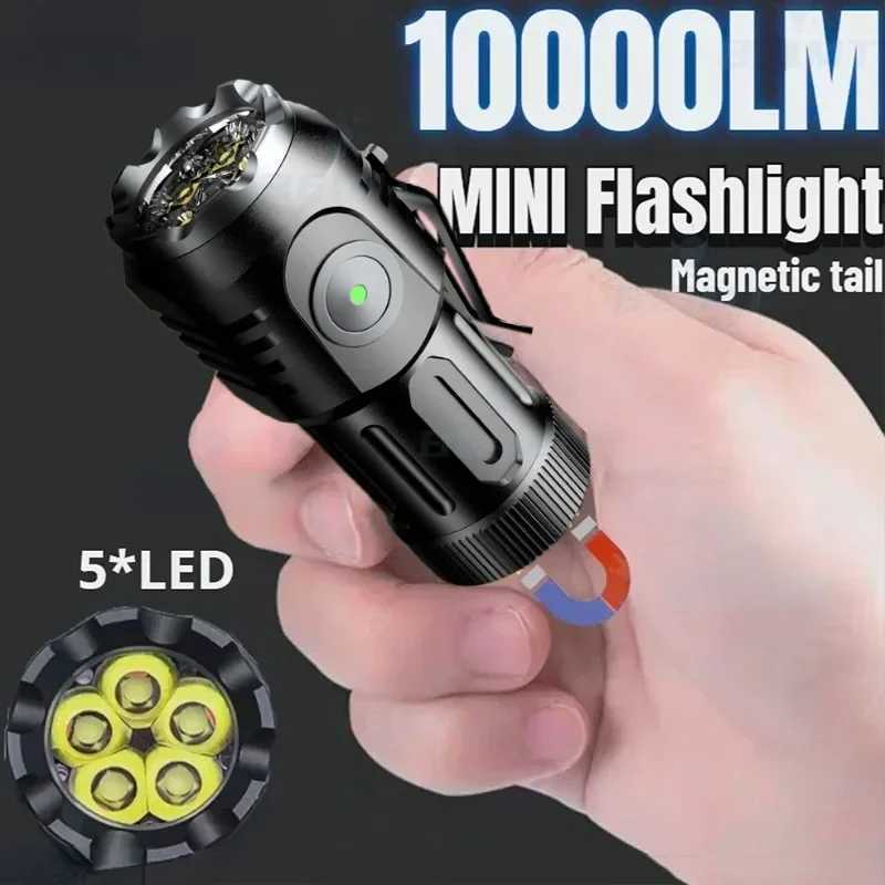 Powerful Portable Mini Flashlight USB Rechargeable 18350 Battery Strong Torch with Tail Magnet Cap Clip Lantern for Camping W250701