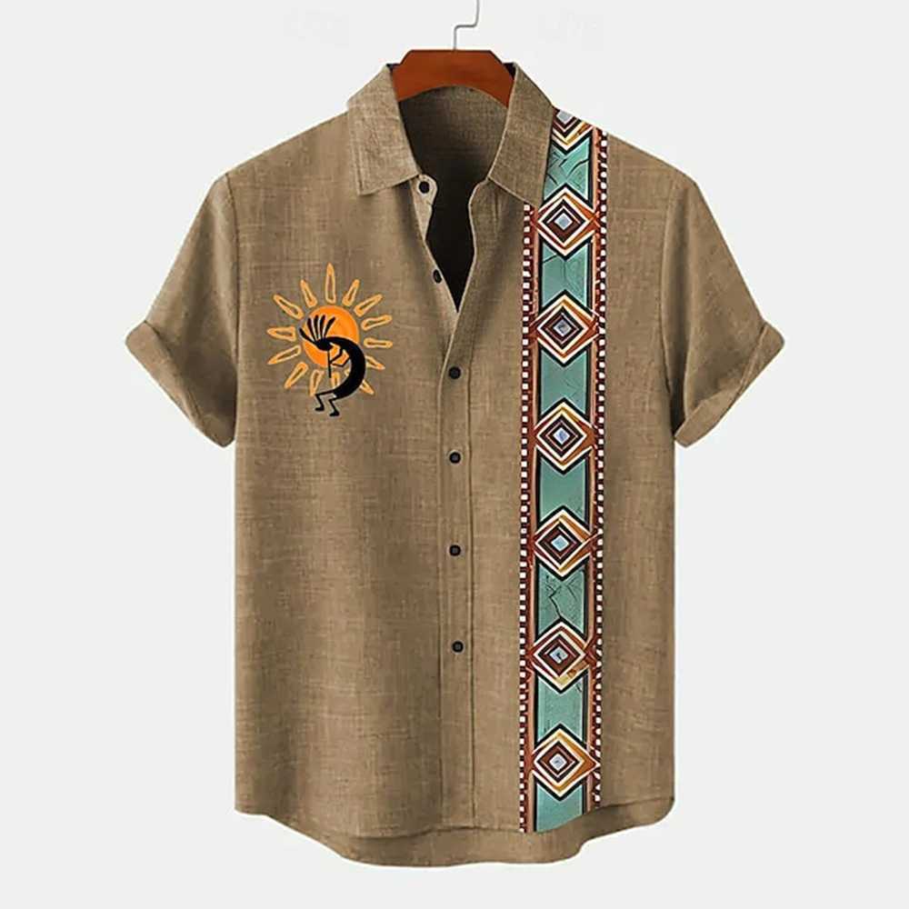 2024 Mens Shirt Short Sleeved Ethnic Style Casual Hawaiian Shirt Man 3D Print Fashion Retro Mens Clothing Top Summers W250627