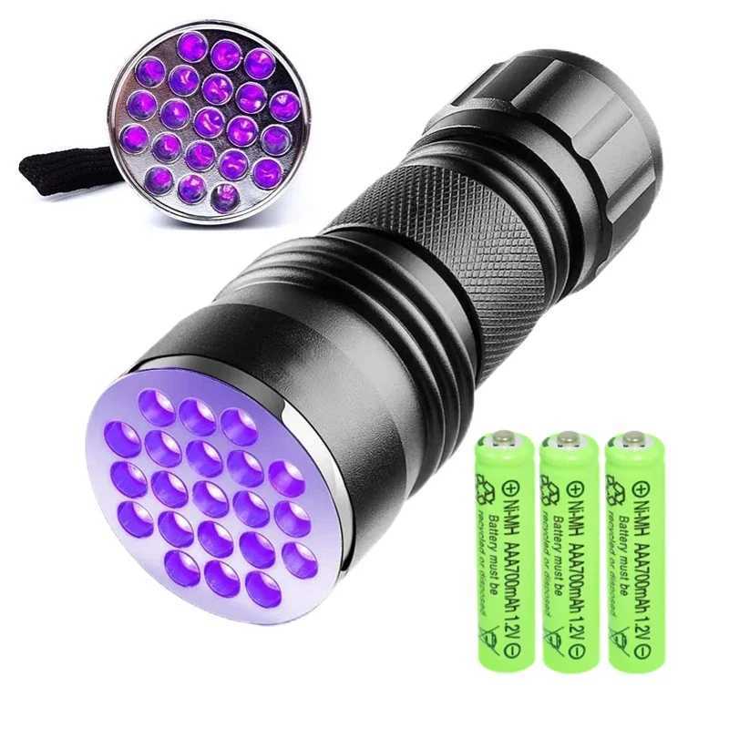 21/51/100 LED UV Flashlight Black Light with AA/AAA Battery Portable Ultraviolet Torch for Pet Urine Detection Hotel Inspection W250701