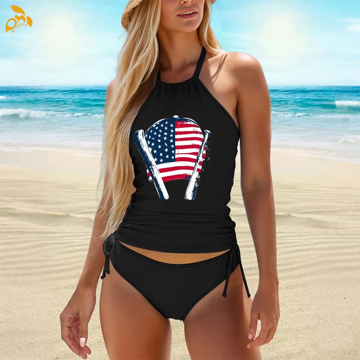 free shipping of customized trendy Ladies' two-piece swimsuit set - American heat transfer DTF with exquisite patterns from US