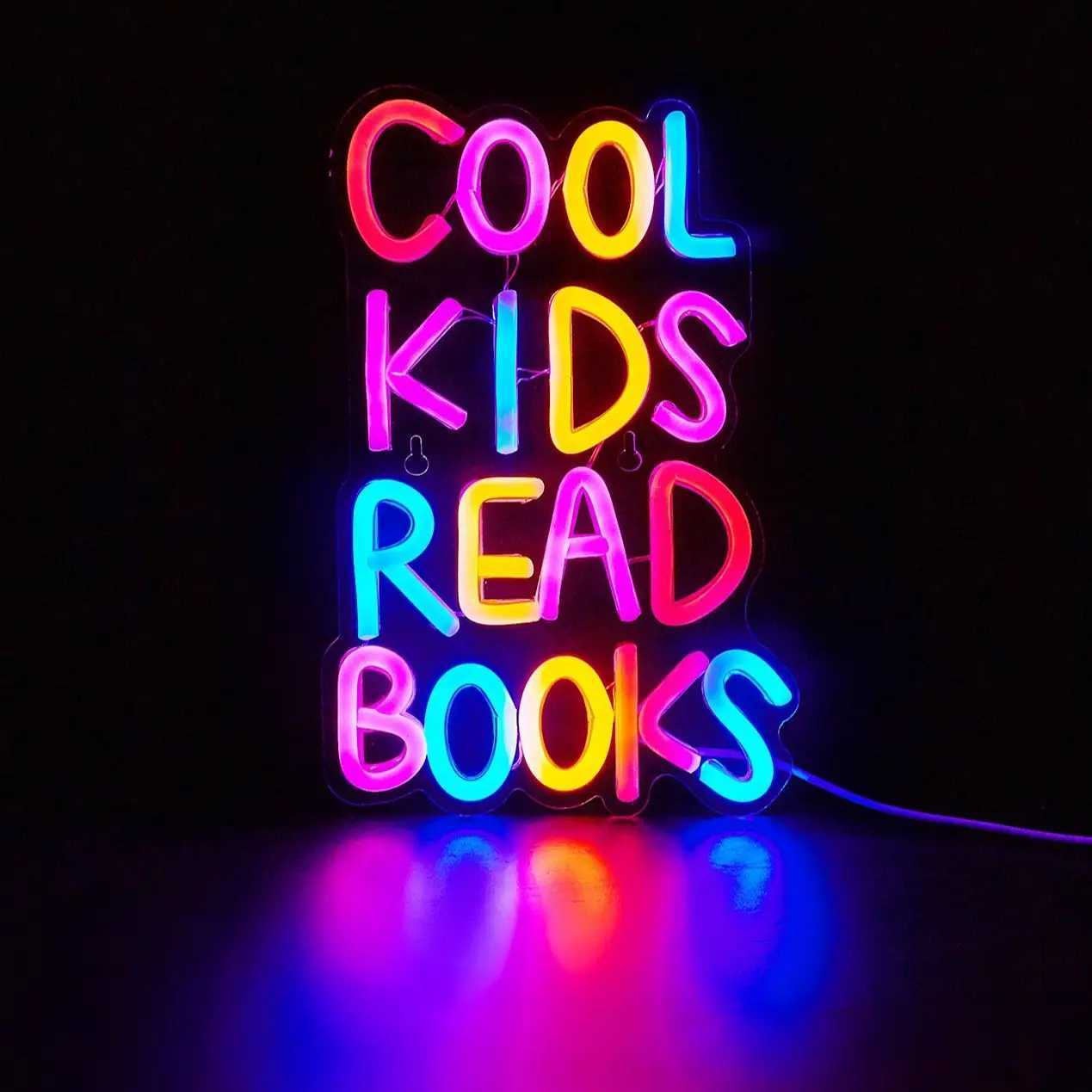 Chi-buy LED Neon Cool Kids Read Books USB Powered Neon Signs Night Light 3D Wall Art Bedroom Room Decor Lamp Signs Birthday Gift XJ250626