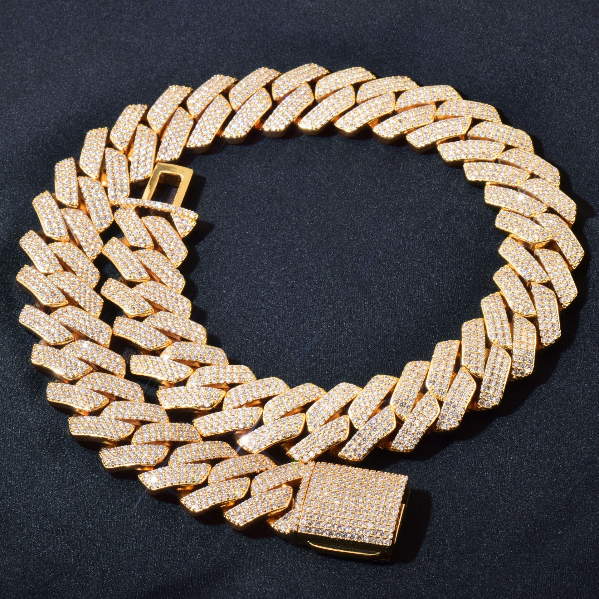 20mm Luxury Gold Plated VVS Moissanite Iced Out Hip Hop Curved Cuban Chain Unisex Choker Trendy Edgy Statement Jewelry Passe the diamond tester
