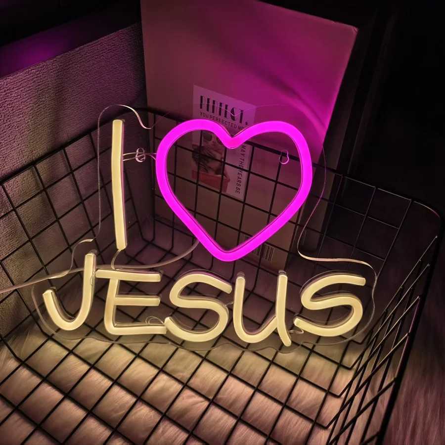 I Love Jesus Neon sign LED USB Sign for Wall Decor Jesus Light Up Sign for Home Christ Church Wedding Birthday Party Decor XJ250626