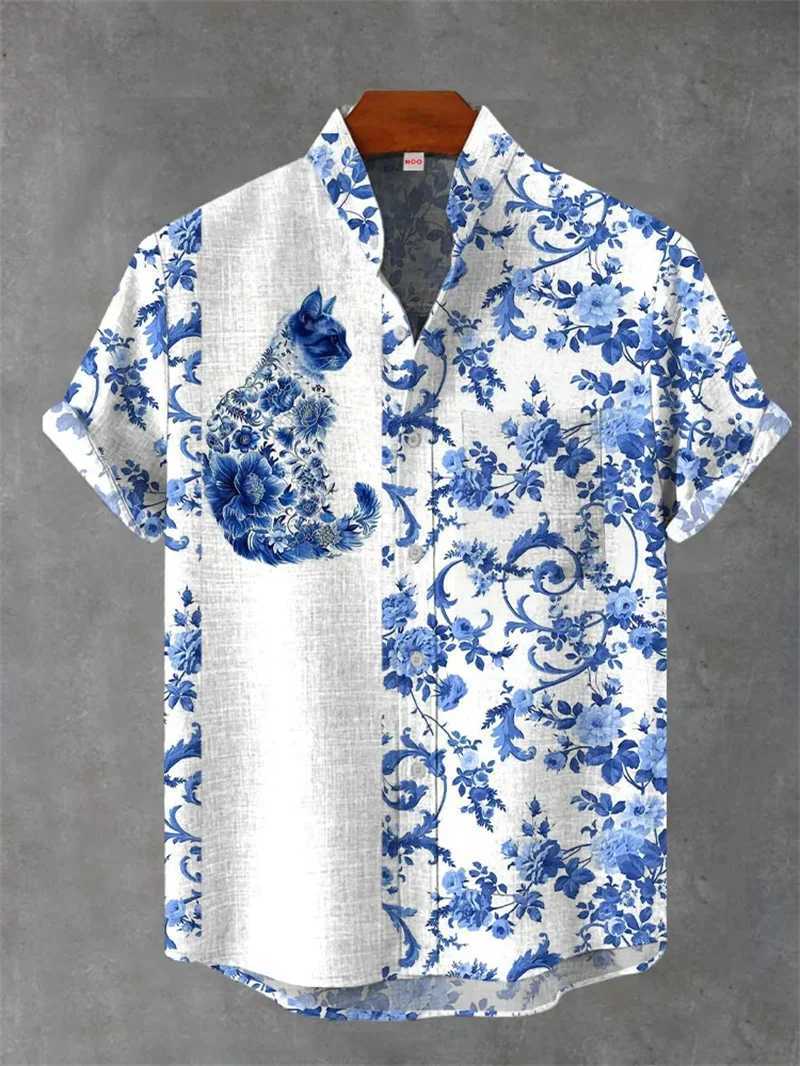 Summer Fashion Mens Linen Short Sleeve Shirt Retro Animal Tiger Print Street Casual Daily Mens Shirt Top Hawaiian Shirt Men W250627