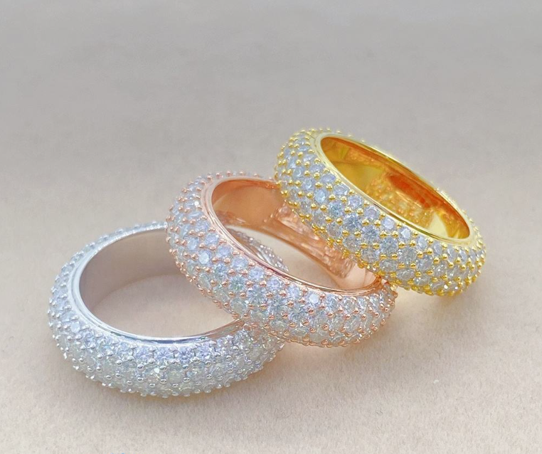 18k Gold Plated 925 Sterling Silver 4 Rows Moissanite Engagement Ring Diamond Wedding Band Vvs Moissanite Ring