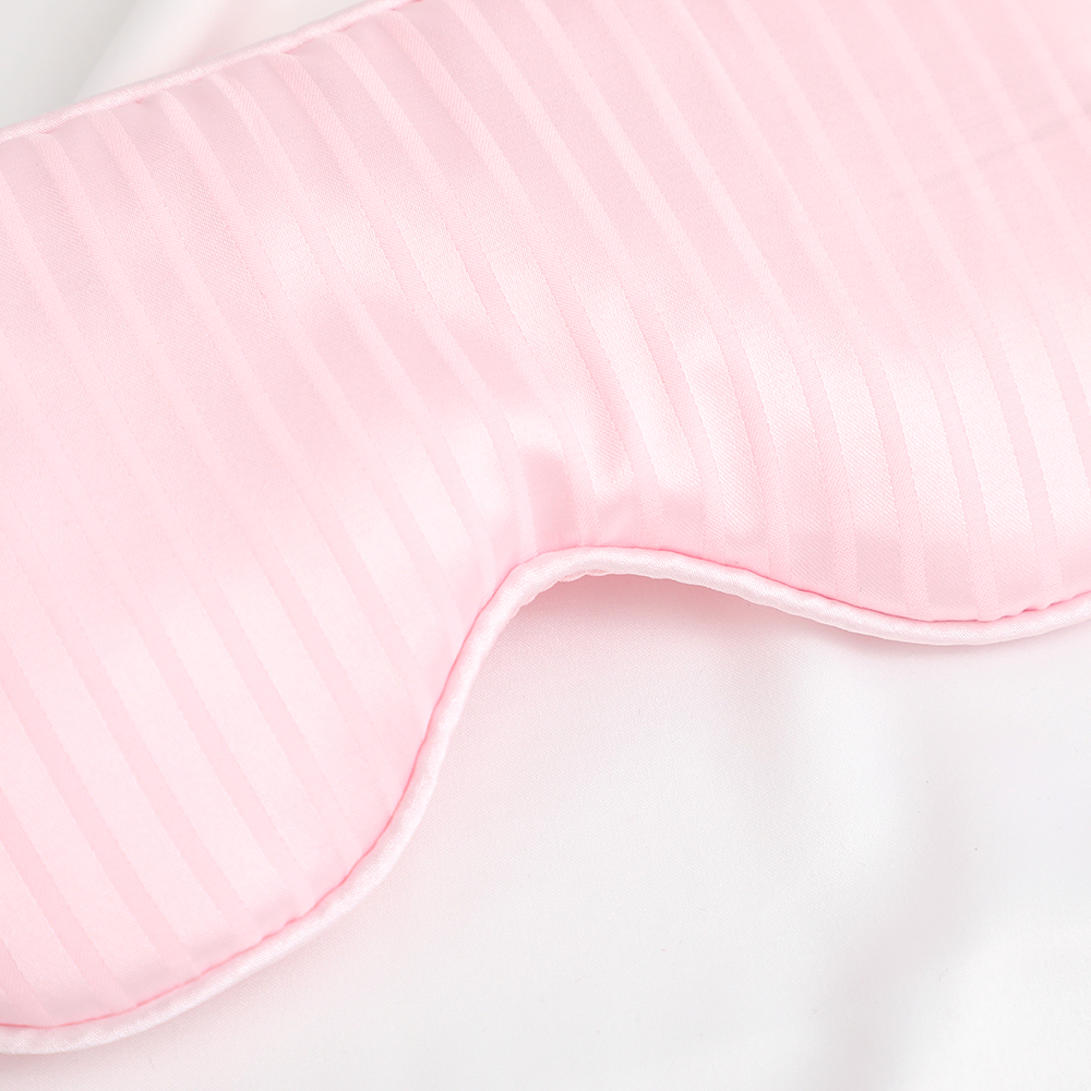 New silk-like striped pattern eye mask for light-blocking sleep - with logo printed on it. Essential for outdoor travel. In stock.