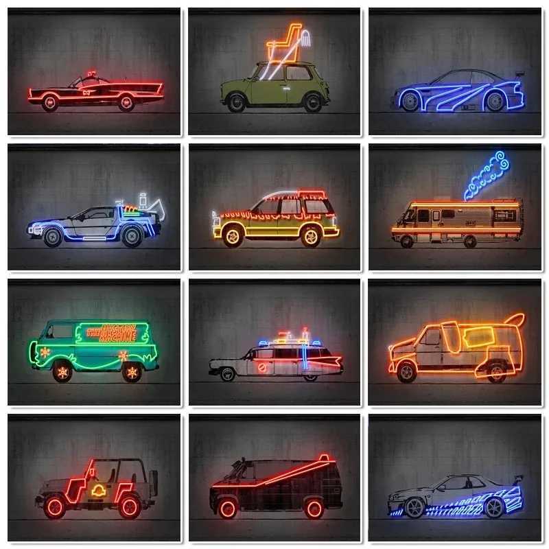 Vintage Neon Cartoon Police Car SUV Vehicle Car Retro Posters Metal Tin Sign Plaque For Kid Garage Room Home Wall Art DecorationXJ250626