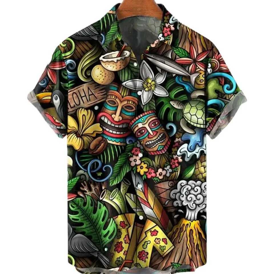 2024 Preppy Mens Shirts Streetwear Beach Male Top Short Sleeve Skull 3D Hawaiian Shirt Oversized Summer Casual Shirt For Men W250627