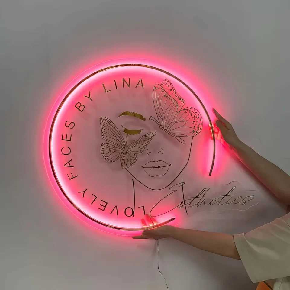 Custom LED Acrylic Signs Can UV Print Business Beauty Nails Salon Hair Studio Signage Company Office Name LED Neon Signs XJ250626