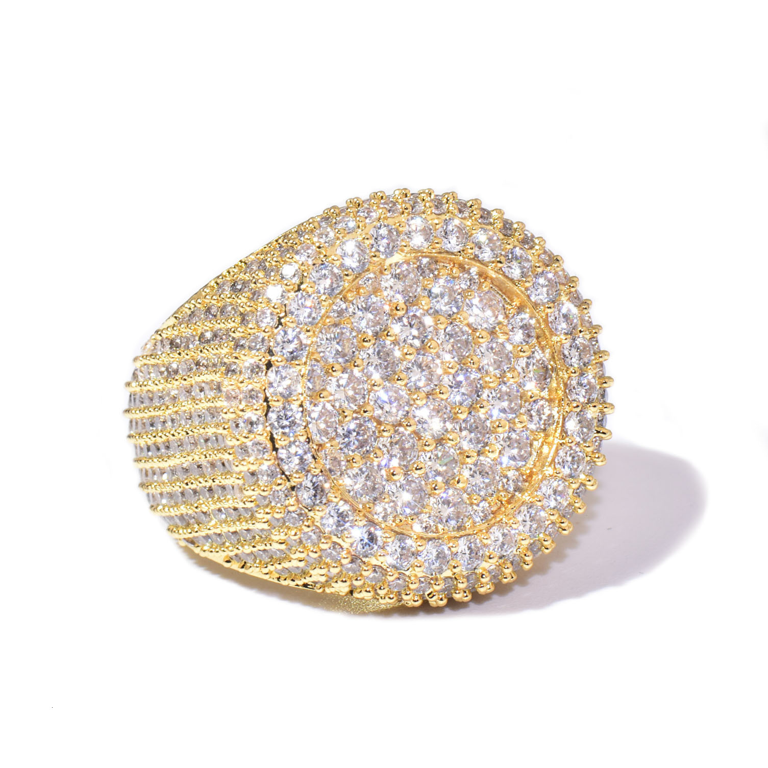 Trendy 18K Gold Plated Iced Out Circle Ring Luxury VVS Moissanite Hip Hop Edgy Branded Couple Jewelry Passes the Diamond Tester