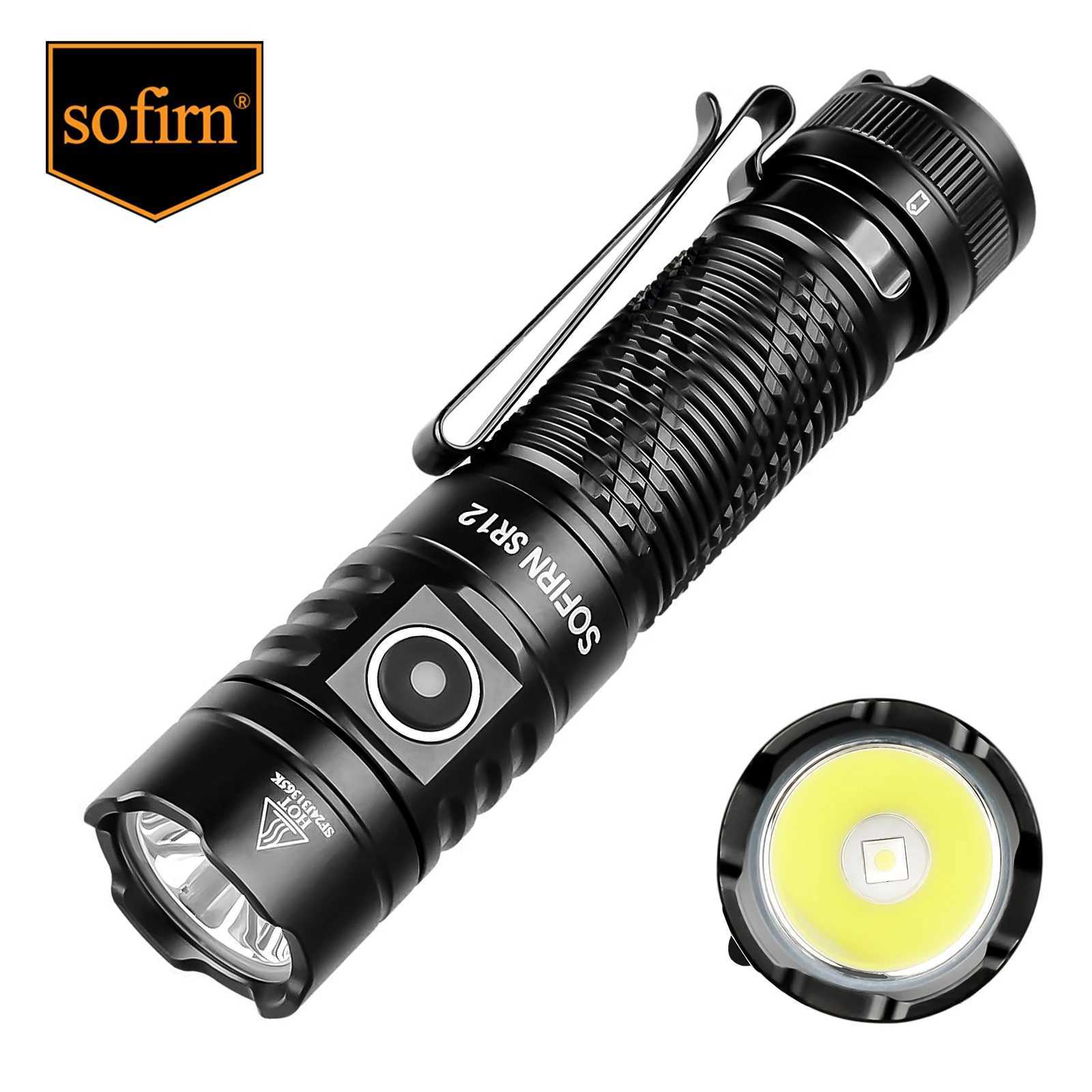 Sofirn SR12 EDC Flashlight 1450LM Powerful Light SFT25R LED 18650 USB C Rechargeable Torch IP68 Waterproof W250701