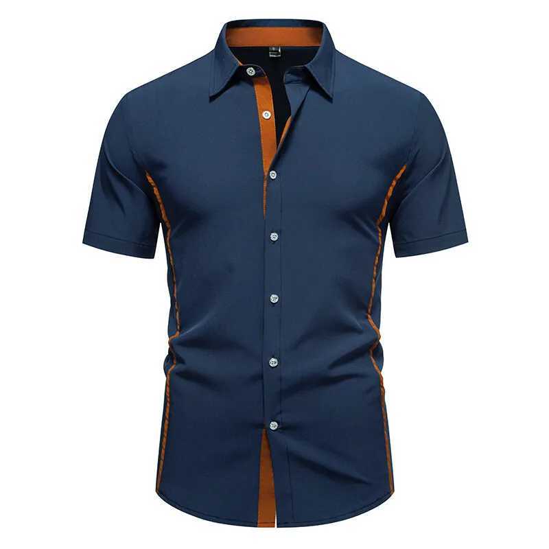 New Arrival Mens Color Block Short Sleeve Shirt Summer Casual Patchwork Shirts Male Daily Office Social Work Top Shirts W250627